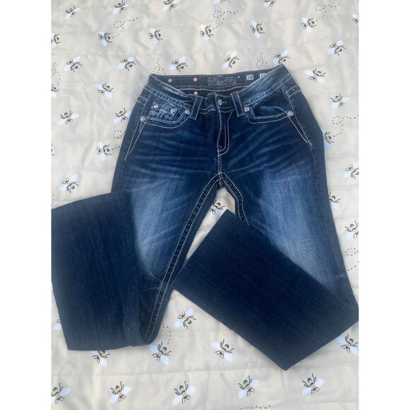 Miss Me Denim Dark Blue Signature Boot Coot Cut Rhinestone Denim Jp5002-32 sz 28 - Picture 6 of 9